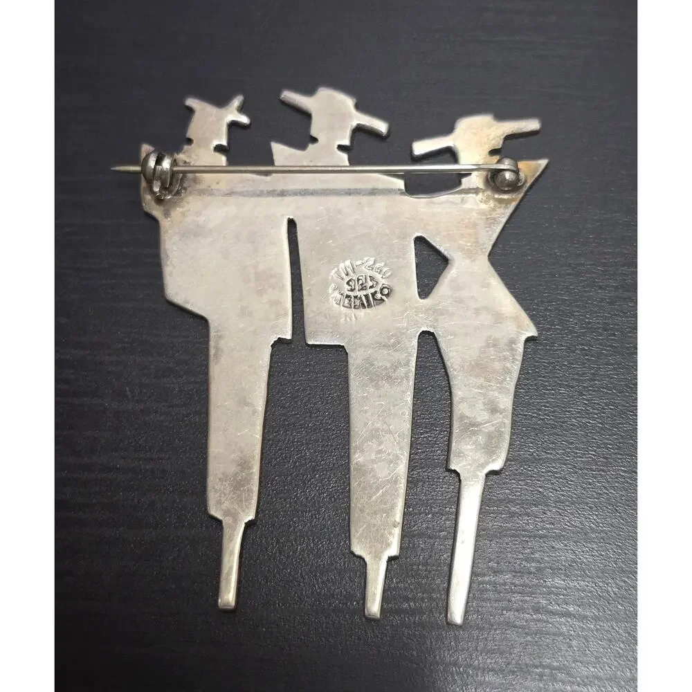 Signed 925 Mexico Sterling Silver Brooch 3 Ladies in Hats
